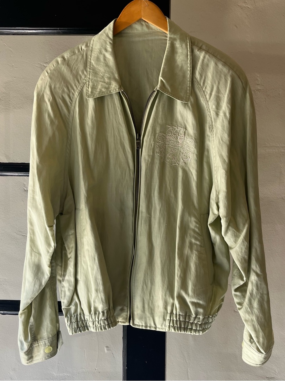 Fabulous Vintage Light Sage Green Linen Countess Mara Zip Up Jacket